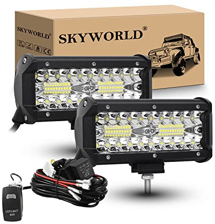 SKYWORLD 2 Pcs 18 cm 120W 8D Led Arbeitsscheinwerfer Bar mit 12V Kabelbaum | Offroad Scheinwerfer Zusatzscheinwerfer Wasserdicht Lichtbalken Auto für 4x4 LKW SUV UTV ATV Fahrzeuge, Weiß Led Arbeitslicht