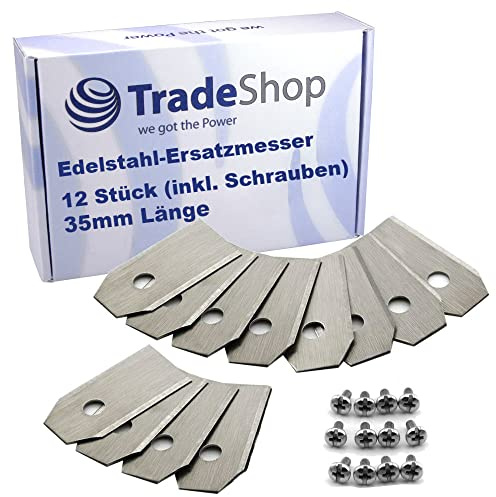 12 x Trade-Shop Blades Stainless Steel Blades 35 mm with Screws for Robotic Lawnmower Replaces 4087-20, 502 12 78-02, 535 13 88-02, 577 60 64-02