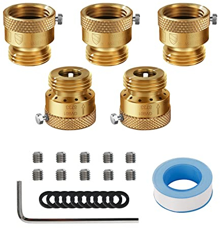 5 Pack SUNROAD Lead-Free Brass 3/4 Inch MHT Hose Bibb Connector Backflow Preventer Vacuum Breaker,Check Valve For Garden Spigot RV Hose Connection,Anti-Siphon Fitting with extra set screws