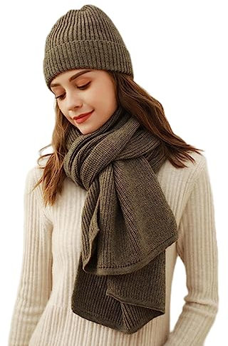 Damen Winter Strickmütze Schal Set Leopard Beanie Mütze Nackenwärmer Skimütze, Braun, EinheitsgröÃŸe