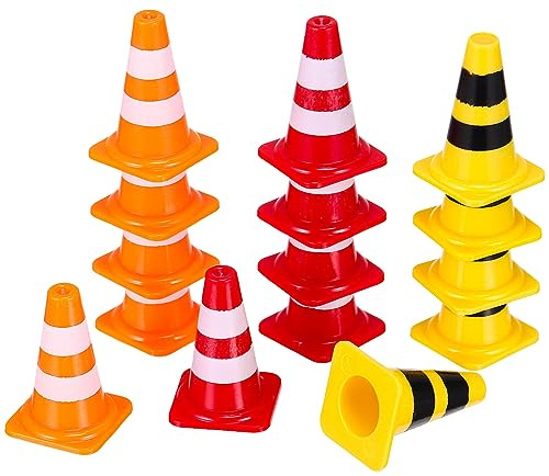Gadpiparty 15 Mini-Verkehrskegel, 1:64 Pylonen für Spielautos, 3 Farben | 15 Stück aus ABS: 5 orange-weiße, 5 rot-weiße und 5 gelb-schwarze Kegel für 1:64 Spielautos, Dioramen und Rollenspiele