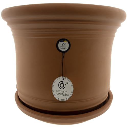 CR CERAMICA RAMBLEÑA Maceta Grande Original Exterior Terracota - Modelo J50, Plato Incluido, 33x33x30 cm