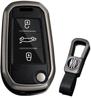KUNIO Schlüsselhülle Passt für Opel Crossland X Zafira Corsa F Passt für Peugeot 5008 208 308 Passt für Citroen C3 C4 Cactu Klappschlüssel Cover Metall Schlüsselcover Schutzhülle B Schwarz