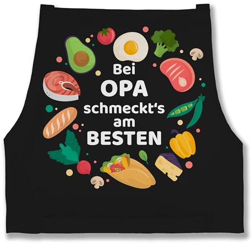 Shirtracer Schürze - Kochschürze Herren 1 - Bei Opa schmeckts am besten - Opi Geschenk - 85x69 - Schwarz - lustige geschenke für köche weihnachtsgeschenke schmeckt schürzen witzige männergeschenke