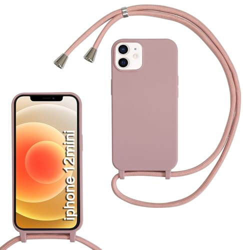 Beajew Custodia per iPhone 12 Cover con Regolabile Rimovibile Corda da Catena Collana Necklace Antiurto Cordino Collari per iPhone 12, Rosa Sabbia