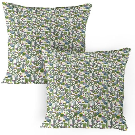 ABAKUHAUS Kaktus Kissenbezug Packung mit 2, Muster mit Sukkulenten Blauen Agaven und Feigenkaktus Hawaiian Peruanische Gärten, Dekorativer Standard Gedruckter Kissenbezug, 80 x 80 cm, Mehrfarbig