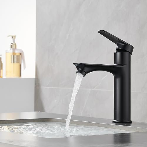 ZHUGE Mitigeur de Lavabo, Robinet Salle Bains Monocommande, Robinets de Lavabo en Céramique à Faible Bruit, Corps en Laiton (Noir)