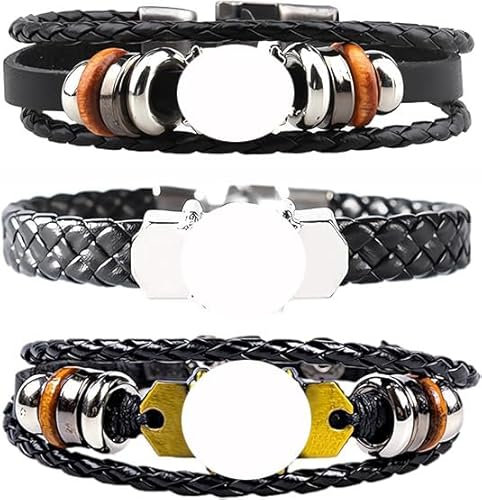 BAIDZFU Lederarmband Herren Breit, 3 Stück Armband Herren Leder, Totenkopf Armband Herren, Geburtstagsgeschenk für Papa Freund Ehemann