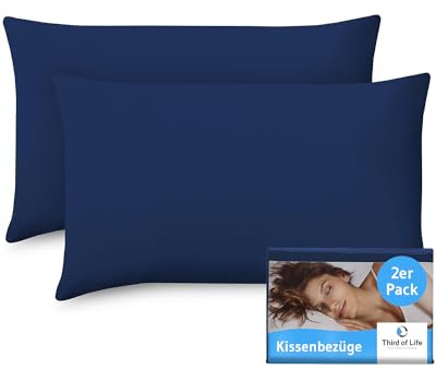 Kissenbezug 40x70 Dunkelblau, 2-er Set Kissenbezüge, Premium Mako-Baumwolle, Kopfkissen-Bezüge für 70x40 Kissen, Polsterbezug für Seitenschläferkissen/Nackenkissen, Oeko-TEX Zertifiziert