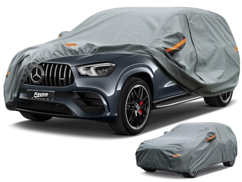 Kayme Bâche Voiture Étanche, 5 Couches Housse de Protection Voiture Extérieur Contre Pluie Soleil Poussière, Universelle pour Cayenne, BMW X5, GLE, Audi Q7/Q8, Range Rover, etc. Jusqu'à 485 cm
