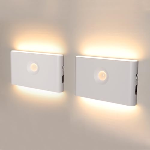 da LIGHT Nachtlicht mit Bewegungsmelder Akku, 2 Stück Led Treppenbeleuchtung USB Wiederaufladbar, Schranklicht Auto/EIN/AUS, FlurLicht 3000K Warmweiß für Flur, Schlafzimmer, Küchen, Schrank