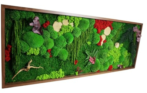 HelloMoss Moosbild, Moosrahmen, Mooswandkunst, Gepresster Blumenrahmen, Wald an Ihrer Wand, Mooskunst, Lebendige Moosdekoration, Grüne Wandkunst, Wanddekoration, Essenz (Schwarz, 110x50 cm)