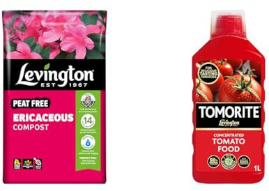 Levington PEAT FREE Ericaceous Compost, 50 litre compost for acid-loving plants & Tomorite Liquid Tomato Food, Concentrate, 1L