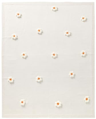 LAWKUL Babydecke mit Blumenmuster weiche Neugeborenen-Decken gestrickte Wickeltücher für Kleinkinder Jungen Mädchen 100x80cm weiß