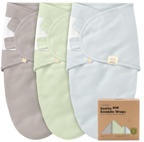 3-Pack Bio-Pucksack für Neugeborene, Pucksack Baby 0-3 Monate (Ripple, OS) | Neugeborenen Wickeltuch, Säuglings-Schlafsack für Mädchen, Jungen, Weich & Eng, Haken & Loop-Verschluss