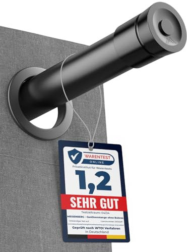 MEISENBERG Vorhangstange ohne Bohren - Schwarz - Gardinenstange zum Klemmen - Spannstange Ausziehbar - Klemmstange für Gardinen - 50-80cm, 1Stück