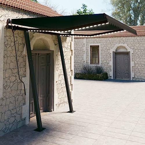 Rasen & Garten, Outdoor Wohnen, Fenster & Tür Markisen, manuell einziehbare Markise mit LED, 3,5 x 2,5 m, Anthrazit
