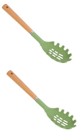 OKUMEYR 2pcs Silicone Kitchen Pasta Server Spaghetti Fork Spoon Stainless Steel Pasta Ladle