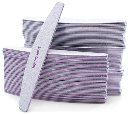 NVGFTG 50 Stück Nagelfeile 100/180, Halbmond Nagelfeilen für Gelnägel, Doppelseitige Nagelfeilen Set, Nail File, Grit Einweg Nail Feilen für Nagelstudios DIY Nail Art Zuhause, Weiß