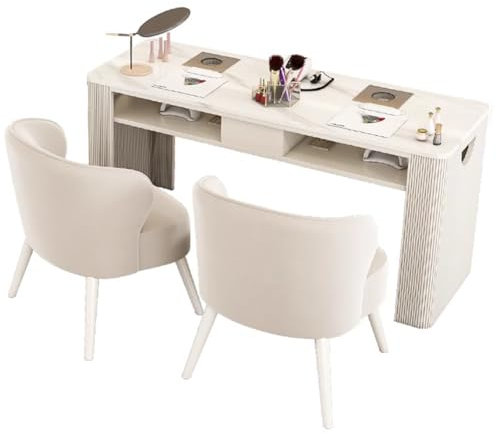 TT-YEC Moderner, Robuster Maniküretisch, Marmor-Maniküretisch, Maniküretisch Mit Schubladen Und Absaugung, Multifunktionales Aufbewahrungsdesign, Doppelschicht-Maniküretisch,Al160cm