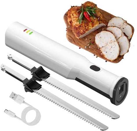 KYZTMHC Couteau à Viande Électrique, Coupe-Pain Rechargeable, avec 2 Lames en Acier Inoxydable, Couteau à Trancher la Viande Rechargeable, pour Découper Efficacement la Viande, la Volaille et Le Pain