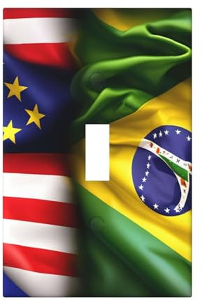 Cubiertas de salida con estampado de banderas estadounidenses y brasileñas, 1 placa de pared de tamaño estándar, cubiertas de placas frontales de policarbonato de doble salida