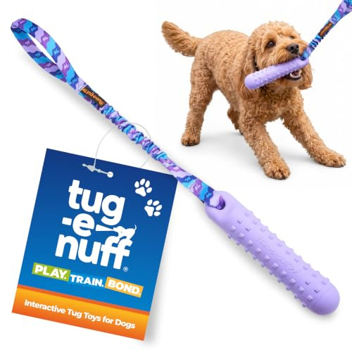 Tug-E-Nuff BOB 3-in-1 Hundespielzeug, Wasserspiel, Tauziehen, wasserdicht, schwimmbar, interaktiv, robust, für Hunde mit Bungee zum Trainieren von kleinen, mittelgroßen, großen Hunden, 69,8 cm, Lila