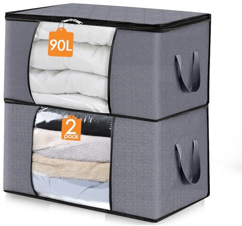 ZCHI Scatole per Armadio,Contenitori Sottoletto, Salvaspazio, in Tessuto, Pieghevole, Scatole Vestiti Cambio Stagione,Grigio scuro, Pack di 2