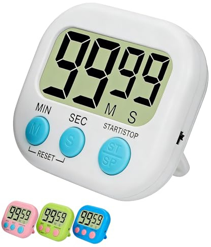 Eastrise Timer digitale da cucina con supporto magnetico e 6 opzioni di colore, 3 modalità (conto alla rovescia/orologio), allarme forte, design portatile per cucinare, fare esercizi, studio