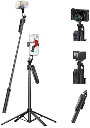 TELESIN 160cm Auto Face Tracking Stativ für Smartphone & Action-Kamera | 360° Tracking, Bluetooth-Fernbedienung, Gestensteuerung, 1/4-Adapter, keine App, für Reisen, Vlog und Live-Streaming