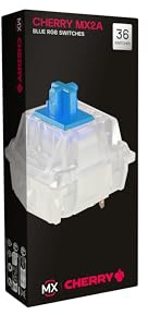 Cherry MX2A RGB Blue Switch Kit, 36 Interruptores Mecánicos para Teclado DIY, Hot Swap o Gaming, Interruptor Táctil con Clic (Clicky), Ruidoso y Perceptible