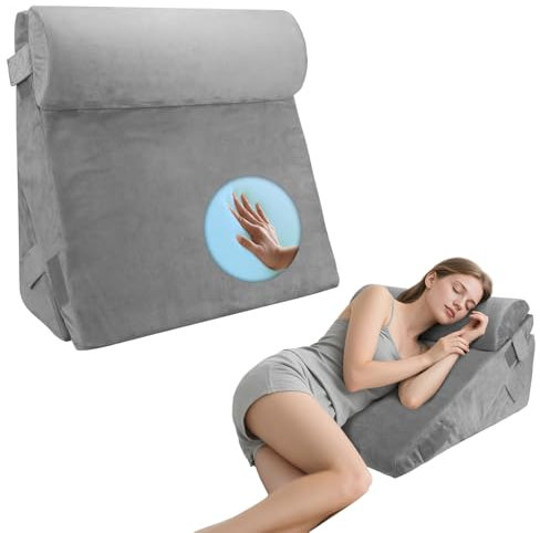 Gxpjycfob Bed Wedge Pillow, Adjustable Memory Foam Wedge Pillow Reading Cushion, 12-in-1 Memory Foam Sleep Support Pillow, GERD Relief Sleep Pillow, Back Support Pillow Set (Light Grey)