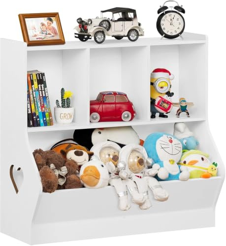 LELELINKY Bücherregal Kinder mit 4 Ablagefächer, 80 x 38 x 77 cm,Weiß | Kinder Bücherregal , Großes Kinderregal, Spielzeugregal & Spielzeug-Organizer für Kinderzimmer & Wohnzimmer