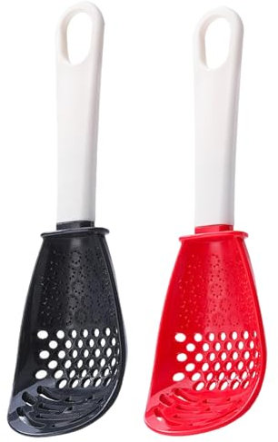 Strainer Spoon, 2PCS Heat Resistant Silicone Slotted Spoon, Easy to Clean Skimmer with Non Slip Handle, Multifunctional Cooking for Mashing, Grating, Draining, Egg Separator