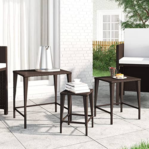 SKM Garten-Satztische 3 STK. Braun Poly Rattan,Möbel ， Gartenmöbel ， Gartentische,Braun,10.8KG,3324830