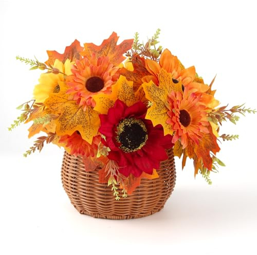 DBALL 2 Piezas De Girasoles Artificiales Flores Artificiales De Imitación Los Ramos De Flores Artificiales Rojos Y Naranjas Son Muy Adecuados para La Decoración De Otoño