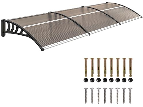Outsunny Pultvordach Vordach für Haustür 303x96x27 cm Schwarz+Braun | Überdachung, UV Schutz, Regenschutz, Sonnenschutz für draußen, Aluminium-Verbindungstangen