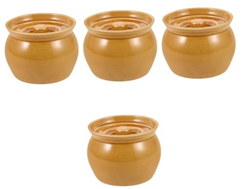 Garneck 4 Stück Keramik Schmor und Suppenschale mit Deckel Kleine Braune Schüssel für Vielseitiger Tontopf zum Kochen von Brei und Suppe Hitzebeständig und Langlebig