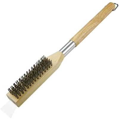 Cepillo multiusos de limpieza de cocina, cepillo de horno de pizza, cerdas de acero y mango ergonómico de madera, uso doméstico, mango ergonómico de madera, limpieza de cocina