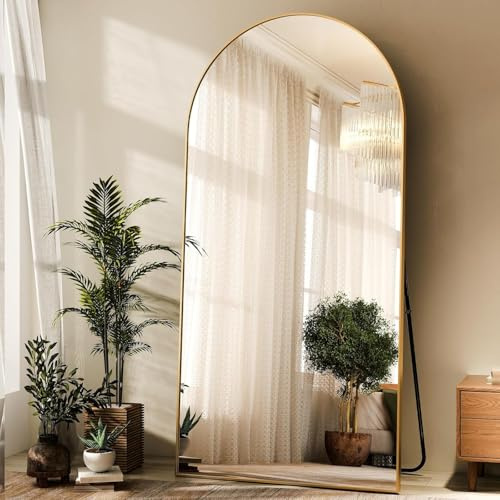 Koonmi Arched Full Length Mirror with Stand, 171 x 76 cm, Gold | Tempered glass, Suitable for bedrooms/dressing areas and hallways/entryways