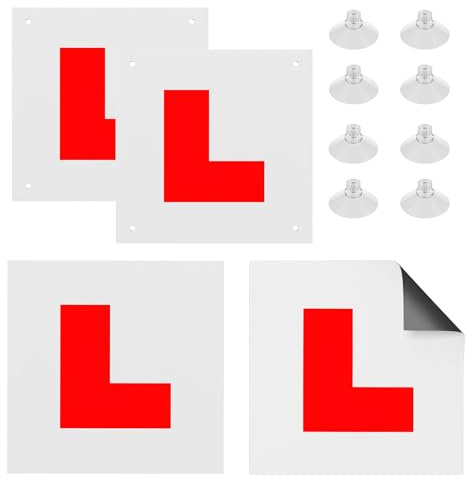 4 Pcs Magnetic L Plates for Car UK, Learner Plates Magnetic with 8 Suction Cups, L Plate Sticker Reflective for Learner Drivers