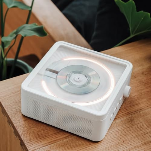 Portable CD Player, Mini Hi-Fi Music Player with Bluetooth, LED Ambient Lighting, Support CD/CD-R/CD-RW/MP3/WMA, Art Decor Panel, for Bedroom, Office, Party