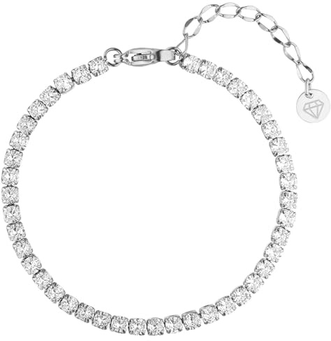 DIAMOND MODE Tennis Armband Damen Silber, Frauen Schmuck Tennisarmband, 16-20cm Verstellbar, wasserfest Silberschmuck, hochwertige Zirkonia Steine, Chirurgenstahl 316L, Armektte, Armbänder Geschenk