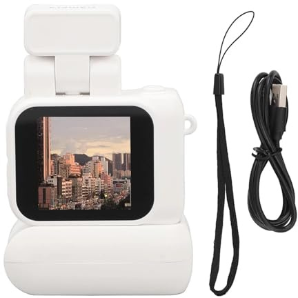 SXYGYWA Mini Cámara con Pantalla HD 1080p, Retro Ultracompacta Luz De Flash Y Base Batería, Pequeña Bolsillo Imágenes Nítidas Detalladas(White)