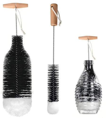 Brosse à bouteilles pour bouteilles en verre, Nettoyant pour bouteilles, Brosse de nettoyage Soda, Brosses pour bouteilles 1L, Biberons, Bouteilles à boire, Carafe en verre, Set de 2 brosses