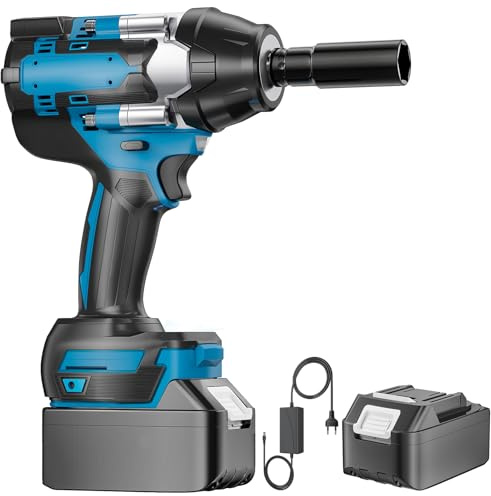 Llave de impacto inalámbrica de 1800 Nm, juego de llave de impacto sin escobillas de 18 V con batería, accionamiento de 1/2 pulgadas, adecuado para tuercas de ruedas de coches, motocicletas y camiones