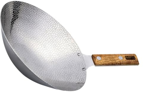 CONGARTENO Padella Wok in Acciaio Inox 24cm con Manico in Legno Padella Profonda per Saltare e Friggere Verdure Utensile da Cucina Portatile per Uso Domestico e Ristoranti