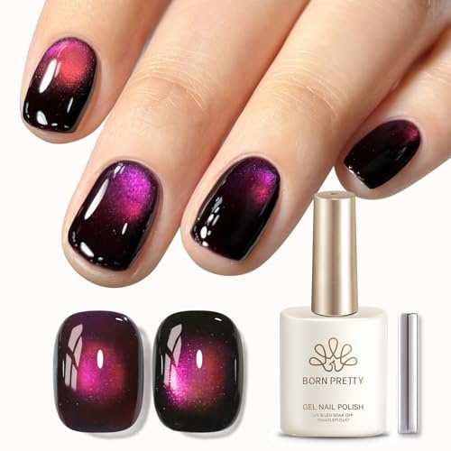 Born Pretty 15ML Cat Magnetic Eye Gel Polish,Dark Red Gel Nail Polish Cherry Red Burgundy Cat Holographic Magnetic Nail Gels Manicure Salon DIY at Home