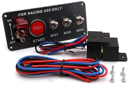 KIMISS Kit de Encendido con Interruptor de Palanca Panel de Fibra de Carbono Botón Pulsador de Arranque del Motor 5 en 1 con 3 Interruptores de Palanca para Camión de Carreras 12V 40A