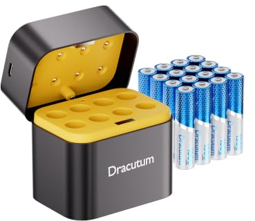 Dracutum Wiederaufladbare Lithium Akkus AAA 16Pack mit Ladegerät, 1300mWh Hohe Kapazität 1.5V AAA Batterien, Lang anhaltende wiederaufladbare AAA Li-ion Batterie mit Integrierter Charing Aufbewahrungs